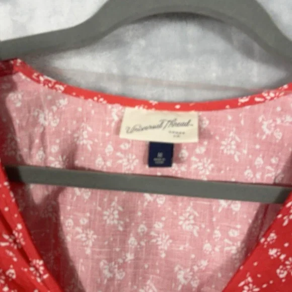 Universal Thread Red Floral Summer Midi Dress M Ruched Pockets Cottagecore Boho - Picture 6 of 11